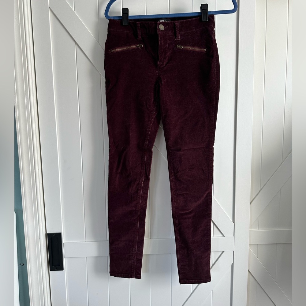 Women's EXPRESS Burgundy Corduroy Leggings Pants Size 2R 2